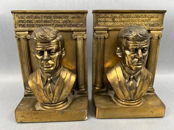 Brass John F Kennedy Bookends.