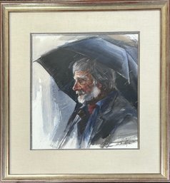 W.E. Ryan Watercolor Of Man With Umbrella Framed *local Pick Up Only*