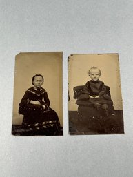 Two Vintage Children Tin Type Photographs