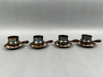 4 Antique Silver Plate Sauce Pots With Turned Wood Handle