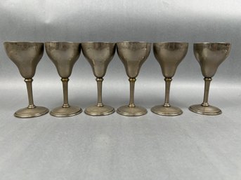 6 Antique Silver Plate Wine Glasses.