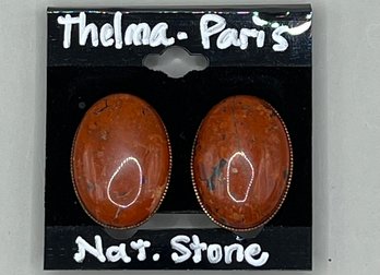 Thelma Paris Fall Colors, Brown Natural Stone Clip Earrings