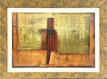 Abstract Oranges And Gold Tones Collage Print Framed