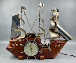 Mid Century Wood Ship Clock & Lamp - United Clock Corporation