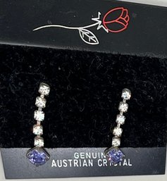 Genuine Austrian Crystals With Purple Dangle Pierced Earrings