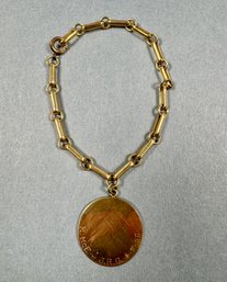 14k Gold Bracelet With 1 Inch Round Charm By Krementz