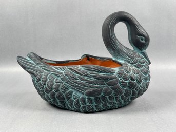 Pottery Glazed Swan Planter