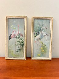 Pair Of Small Vintage Plaster Flamingo Prints -  A Madryn L.J. Min. B
