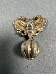 Silver Pendant With Butterfly Motif And Bell
