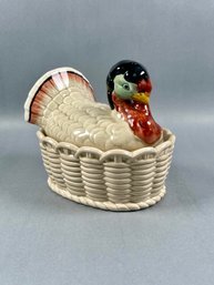 Hand Painted Ceramic Turkey Covered Dish