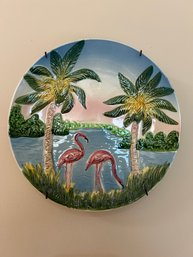 Vintage Majolica Glaze Flamingo Art Plate - West Germany