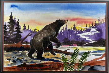 Oil On Canvas, Bear In Wilderness, Signed