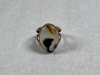 Vintage Polished Agate & Silver Ring