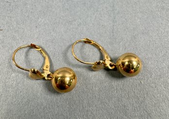 14k Gold Pierced Earrings With Gold Ball And Heart