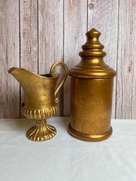 Vintage Gold Ceramic Accent Pieces - Lidded Container & Pitcher *Local Pickup Only*