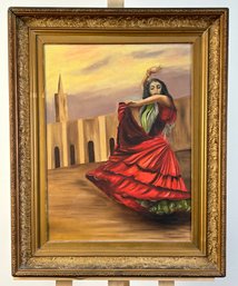 Vintage Flamenco Dancer Oil On Canvas Framed