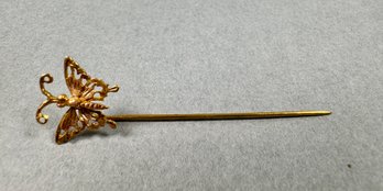14k Gold Stick Pin With Butterfly Motif
