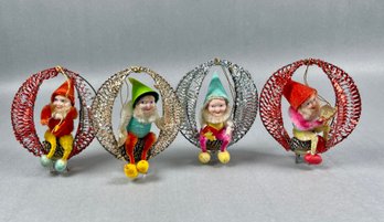 Group Of 4 Vintage Shiny Bright Christmas Elves In Pinecone (#2)