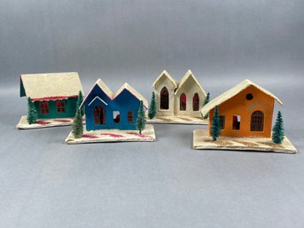 Group Of 4 Vintage Putz Holiday Houses