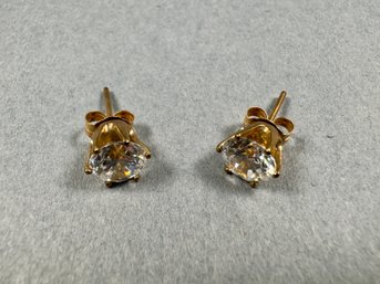 10k Gold Pierced Earrings With 6mm CZ Stones