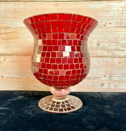 Red Mosaic Glass Candle Holder*Local Pick Up Only*