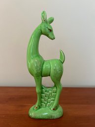 Vintage Green Deer Figurine With Gold Accents