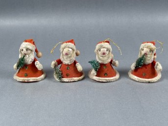 Group Of 4 Vintage Paper Mache Santa Ornaments - Japan