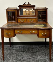 Vintage Wood Veneer With Inlay Secretary Desk