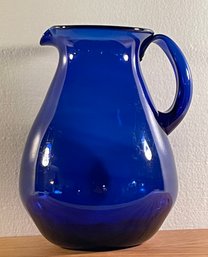 Large Heavy Colbalt Blue Glass Pitcher