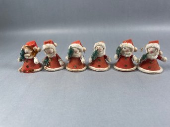 Group Of 6 Vintage Paper Mache Santa Ornaments - Japan