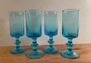 Set Of 4 Vintage Blue Stemware