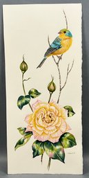Original Susan LeBow Signed Watercolor Bird And Rose.
