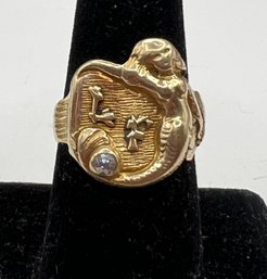 14k Gold Diamond Ring With Mermaid 9.9 Grams