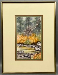 Original Susan LeBow Framed And Signed Watercolor Stream Scene.