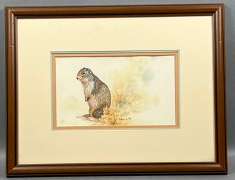 Original Susan LeBow Framed And Signed Watercolor Of A Groundhog.