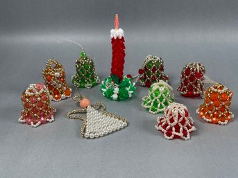 Group Of 10 Handmade Beaded Vintage Ornaments