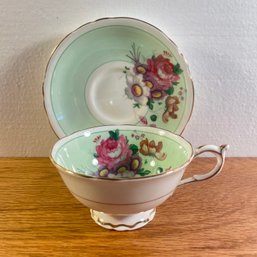 Paragon Green With Floral Cup & Saucer