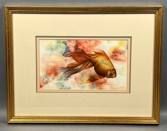 Original Susan LeBow Framed And Signed Watercolor Of A Gold Fish.