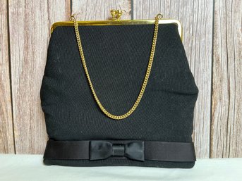 Vintage Black Fabric Handbag With Satin Bow Detail *Local Pick-Up Only*