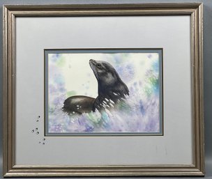 Original Susan LeBow Signed And Framed Watercolor Of A Seal.