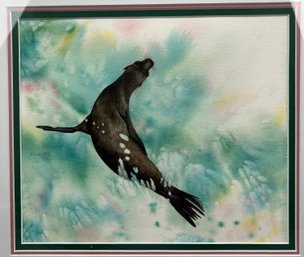 Original Susan LeBow Framed And Signed Watercolor Of A Seal.