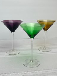 VTG Set Of 3 Art Glass Hand Blown Stemware-local Pickup