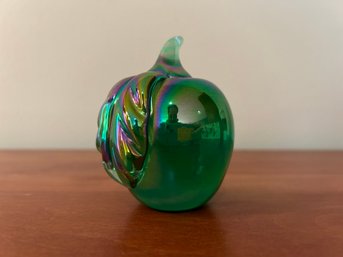 Gibson Glass Iridescent Apple Paperweight - Name Stamped