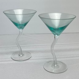 VTG Set Of 2 Art Glass Hand Blown Martini Glasses-local Pickup