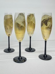 VTG Set Of 4 RANDY STRONG Art Glass Hand Blown Champagne Flutes Glasses SIGNED