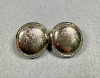Silver Tone Button Snap On Earrings By Marvella