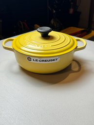 Le Creuset Soleil Yellow Enamel Cast Iron Pan With Lid