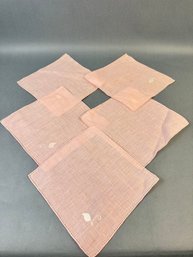 Five Pink Square Linen Napkins