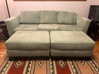 Sea Foam Green Couch And Two Ottomans