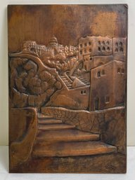 VINTAGE COPPER RELIEF LANDSCAPE ART, Signed